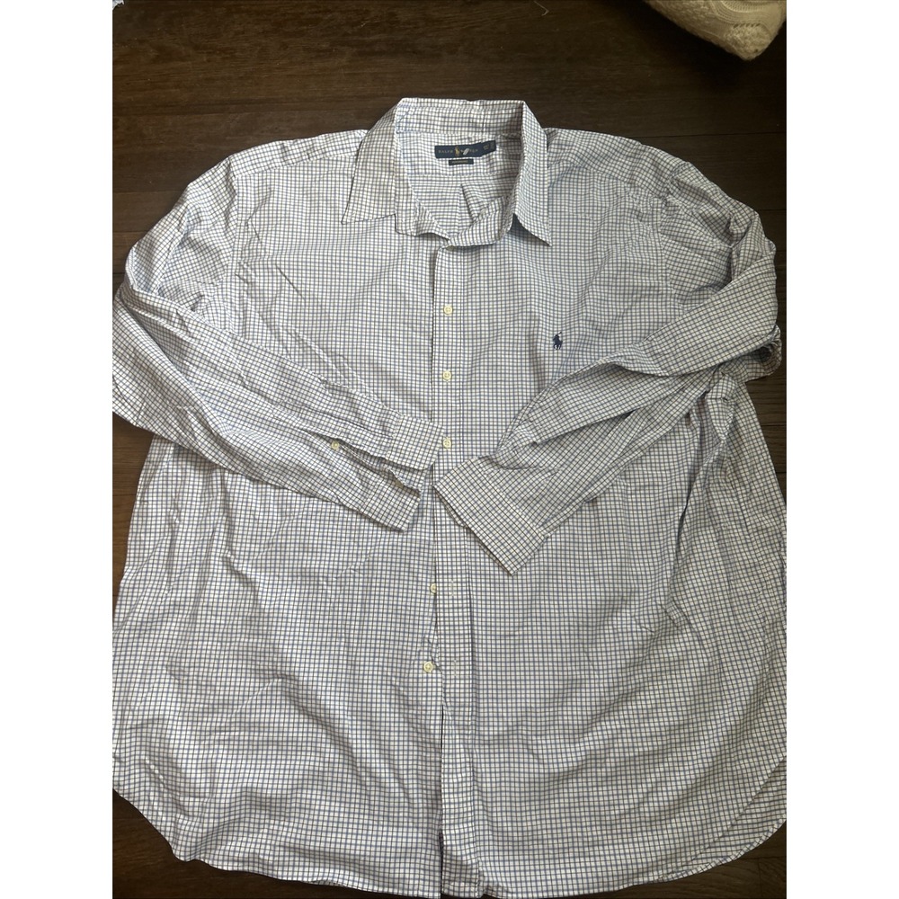 Ralph Lauren Shirt Mens 3XLT White Blue Plaid Long Sleeve Button Up